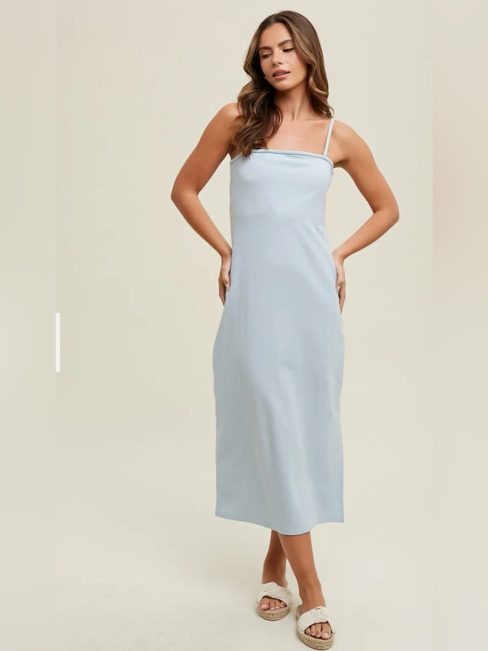 Wishlist Powder Blue Slip Midi Dress with Spaghetti Straps